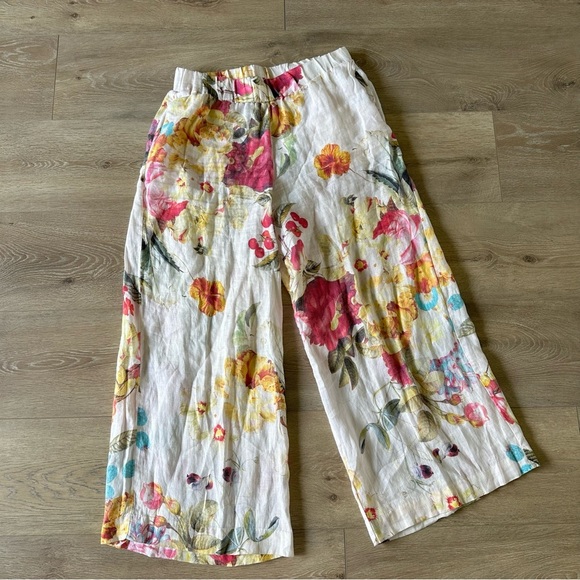 Alembika 100% Linen Wide Leg Floral Pants Sz M - Picture 1 of 6